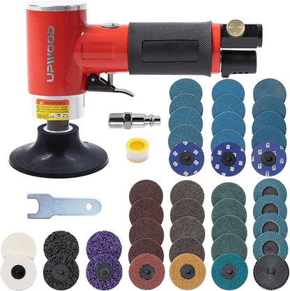 3inch Air Sander Angle Grinder with Roll Lock Wheel Set, Pneumatic Polishing Tool with 41pcs 3-inch sanding discs