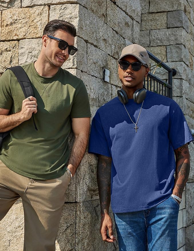 COOFANDY Men's Cotton T-Shirts Oversized Shirt Short Sleeves Streetwear Loose Fit Summer Tee Tops Washed Basic Unisex Shirts