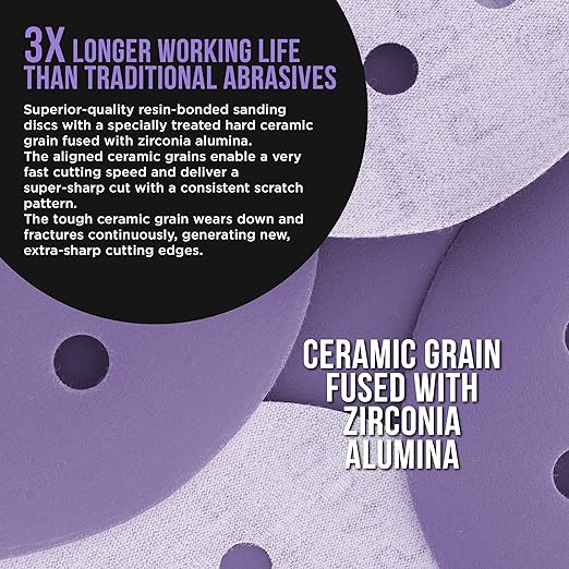 Dura-Gold Premium 2000 Grit 5" Purple Film Ceramic Sanding Discs, 8-Hole Pattern, Box of 50 - Dustless Hook & Loop Backing Sandpaper for DA & Random Orbital Sanders - Detail Color Sand Auto Paint Wood