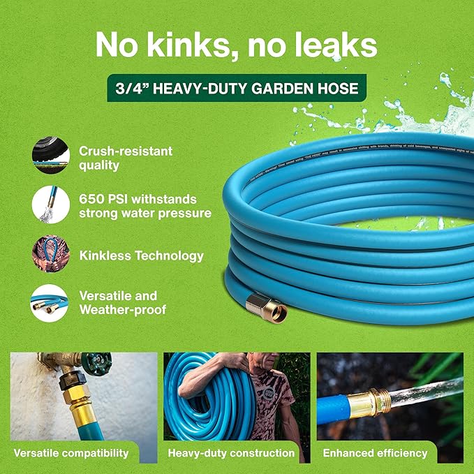 Aeromixer THE HOSE - 3/4 Inch Garden Hose 50 Ft, Kinkless Commercial Garden Hoses, Heavy Duty Industrial Water Hoses for Outdoors, 650 PSI High-Pressure Watering Tool for Farming and Gardening