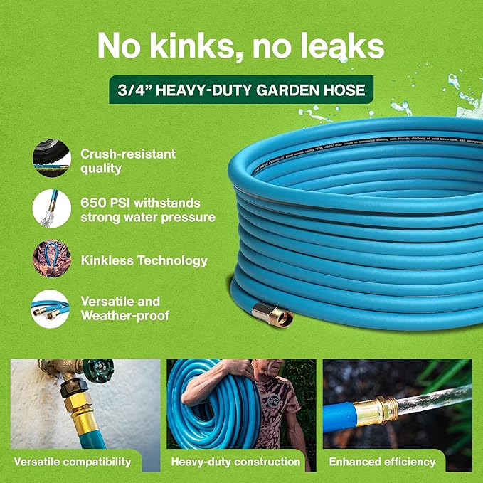 Aeromixer THE HOSE - 3/4 Inch Garden Hose 150 Ft, Kinkless Commercial Garden Hoses, Heavy Duty Industrial Water Hoses for Outdoors, 650 PSI High-Pressure Watering Tool for Farming and Gardening