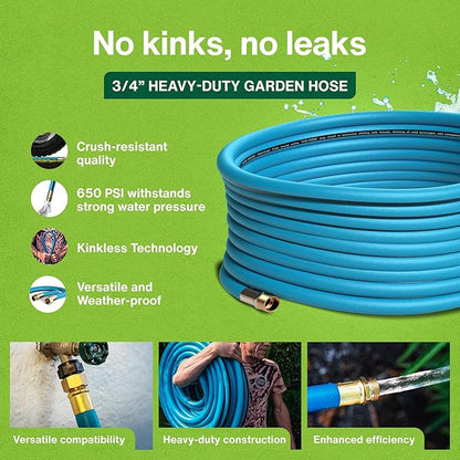 Aeromixer THE HOSE - 3/4 Inch Garden Hose 150 Ft, Kinkless Commercial Garden Hoses, Heavy Duty Industrial Water Hoses for Outdoors, 650 PSI High-Pressure Watering Tool for Farming and Gardening