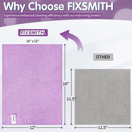 FIXSMITH Purple Microfiber Cleaning Cloth -Pack of 8, Highly Absorbent Cleaning Rags, 16"X12" All Purpose Cleaning Towels for Housekeeping, Kitchen, Car, Lint Free and Reusable Microfiber Towels