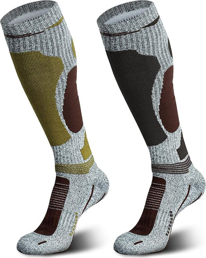 Merino Wool Ski Socks 2 Pairs for Mens Womens Knee High Thermal Snowboarding Socks for Cold Weather