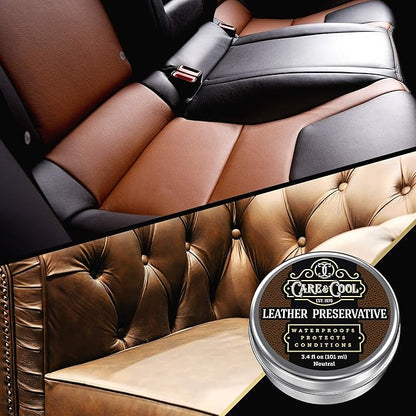 Care & Cool Ultimate Leather Conditioner and Protector (3.4 oz). Waterproofs, Restores, and Heals Your Shoes, Boots, Purses, Jackets, Couch, and Furniture. Setting The Standards Since 1976.