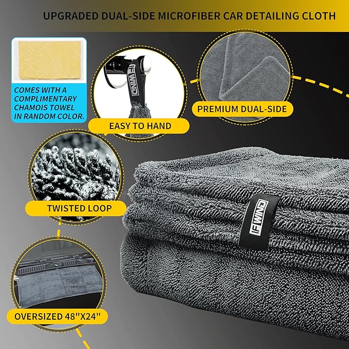 2 Pack Car Drying Towels (48”x24”),Extra Large Double-Twist Pile Drying Towels Car Detailing for Car Care Wash,Car Super Cleaning Supplies Accessories kit,Ultra Absorbency