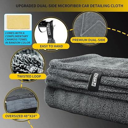 2 Pack Car Drying Towels (48”x24”),Extra Large Double-Twist Pile Drying Towels Car Detailing for Car Care Wash,Car Super Cleaning Supplies Accessories kit,Ultra Absorbency