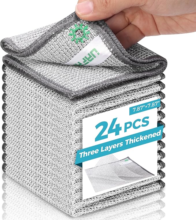 UAFAP 24 PCS Non Scratch Wire Dishcloth, Cleans Fast Without Scratching, Stands Up to Stuck-on Grime, Multi-Surface Safe, Wire Dishwashing Rag Cleaning Power for Everyday Jobs 7.87“ x 7.87”