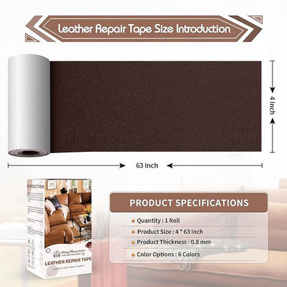 KING MOUNTAIN Leather Repair Patch,4 x 63 Inches self Adhesive Leather Repair Tape for Damaged Leather Furniture, Sofa Seating,Car Seats, Leather Goods（Coffee Brown）
