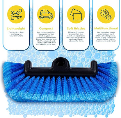 SCRUBIT 12" Car Wash Brush with Soft Bristles for Car Truck Boat Deck & House Cleaning, Exterior Washing Brush Connects with Pole & Hose Storage Bag Included (Blue)