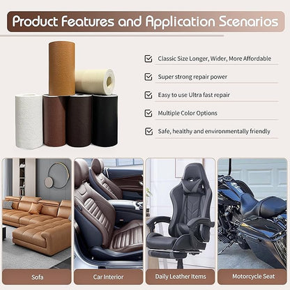 KING MOUNTAIN Leather Repair Patch,4 x 63 Inches self Adhesive Leather Repair Tape for Damaged Leather Furniture, Sofa Seating,Car Seats, Leather Goods（New Brown）