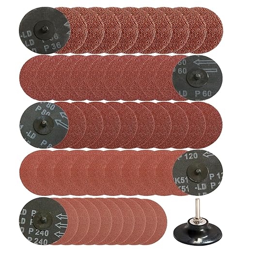 Hiqalty 50PCS 3 inch Sanding Disc Roll Lock Quick Change Disc Sandcloth Surface Conditioning Disc for Die Grinder Strip Grind Polish Burr Finish Rust Paint Removal 36/60/80/120/240#
