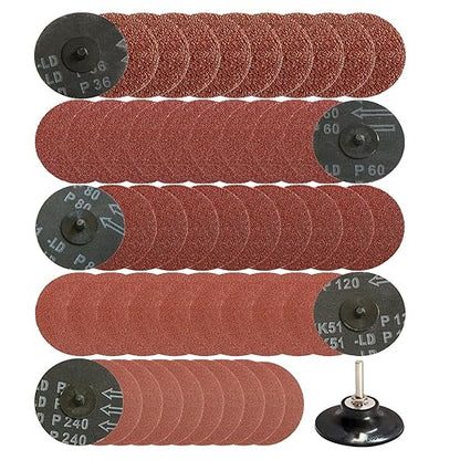 Hiqalty 50PCS 3 inch Sanding Disc Roll Lock Quick Change Disc Sandcloth Surface Conditioning Disc for Die Grinder Strip Grind Polish Burr Finish Rust Paint Removal 36/60/80/120/240#