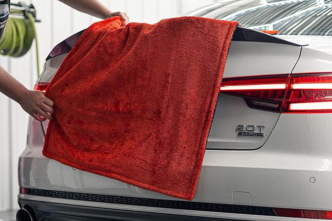 Autofiber Dreadnought Max Triple Layer Microfiber Car Drying Towel, Twist Pile, 1400GSM - Pack of 1 (16 inch x 16 inch) Red/Black