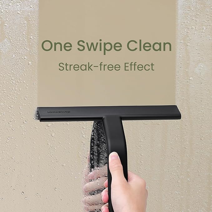 dancemoon JustHang Shower Squeegee for Glass Doors, All-One-Piece Silicone with Built-in Hook Design for Easy Hanging, Household Window Mirror Squeegee for Bathroom, Glass, Kitchen, Tile Wall, Car