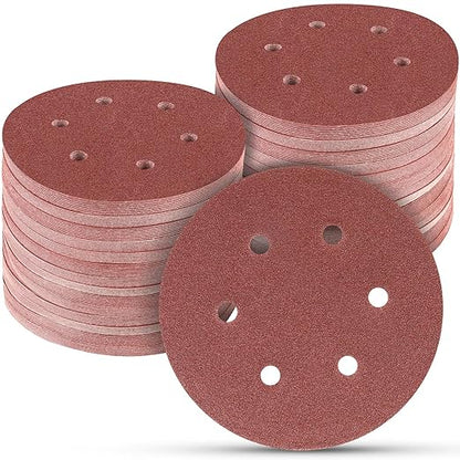 100 PCS 6 Inch Sanding Discs 80 Grit, 6 Hole Hook and Loop Sandpaper, Round Orbital Sand Paper Discs for Sander