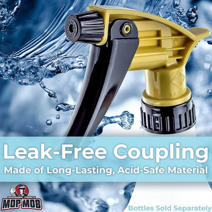 Mop Mob Leak-Free Acid Resistant Spray Head 4 Pack by Durable Industrial Sprayer for Acid-Based Wheel Cleaner Used in Auto/Car Detailing. Heavy Duty Low-Fatigue Trigger and Nozzle with 9 1/4 Dip Tube