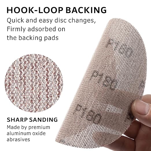 180GRIT 50pcs 5-Inch Mesh Abrasive Sanding Discs Hook & Loop Sandpaper, Dust Free Anti-Blocking Net Sandpaper Sheets for Auto Body, Wood, Drywall, Metal