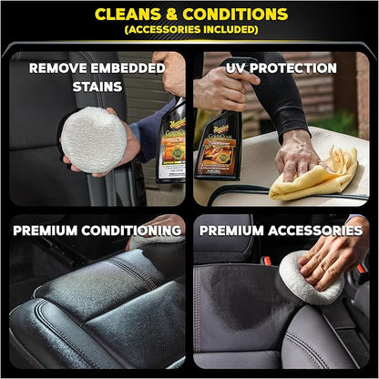 Meguiar's Leather Care Kit - Premium Car Cleaner and Conditioner – The Perfect Interior Care for Automotive Seats, Leather Cleaner for Car Interior, 2 Bottles, 16 fl oz each