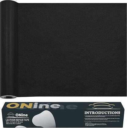 ONine Leather Repair Patch，Leather Repair Tape, 12 x 48 inches Leather Repair Patch for Furniture,Vinyl Repair Kit，Leather Couch Patch，for Sofas, Furniture, Car Seats, Office Chairs(Black)
