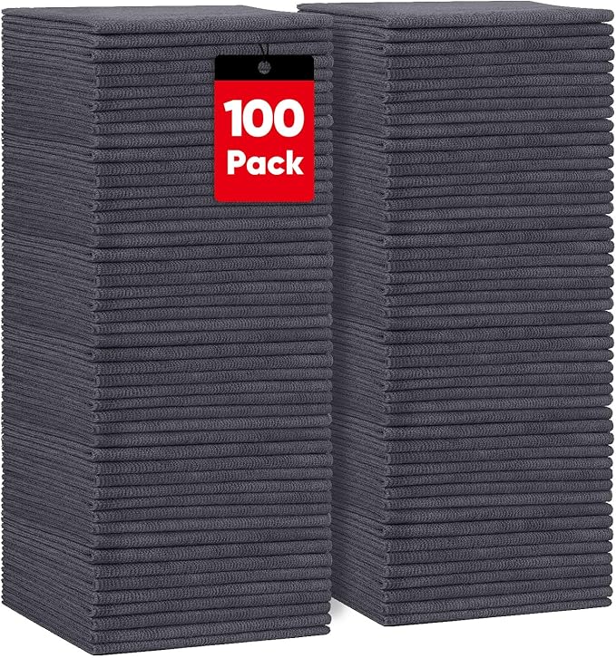 HOMEXCEL Grey Microfiber Cleaning Cloths 100 Pack, Highly Absorbent, Lint & Scratch-Free Cleaning Rags for House Kitchen, Grey Microfiber Towels for Car 11.5 x 11.5 inch