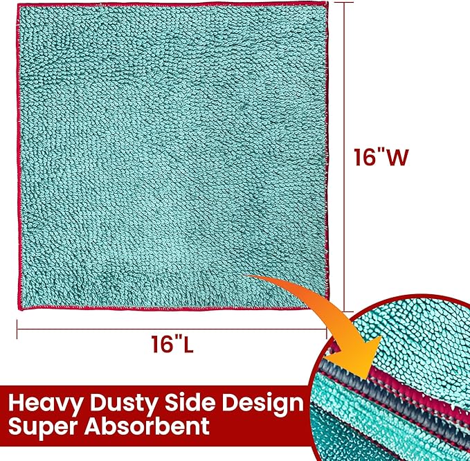 Greenfound Microfiber Cleaning Cloth 5 Pack, 15" x 15" Microfiber Towels for Cars, Lint Free Cloth for House, Kitchen and Window, Green