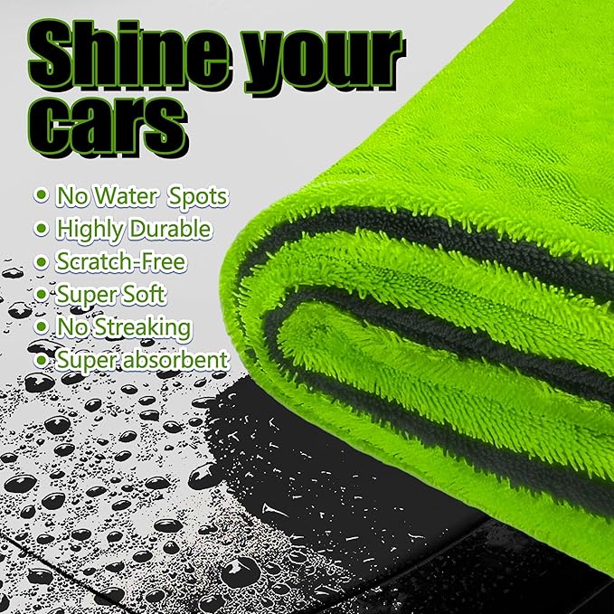 1400GSM Car Drying Towel(48" x 24"),Microfiber Towels for Cars Detailing -Absorbs 9lbs of Water, Ultra-Absorbent, Streak-Free, Scratch-Free, No Water Spots, Double-Twist Pile & Edgeless