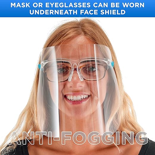 TCP Global Salon World Safety Face Shields with Glasses Frames (Pack of 4) - Ultra Clear Protective Full Face Shields to Protect Eyes, Nose, Mouth - Anti-Fog PET Plastic Sanitary Droplet Splash Guard