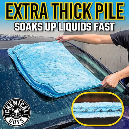 Chemical Guys Woolly Mammoth Large Microfiber Drying Towel - 36 x 25 Inch Blue, Ultra Plush Super Absorbent Car Drying Towel for Cars, Trucks, SUVs, Motorcycles, RVs, and Auto Detailing