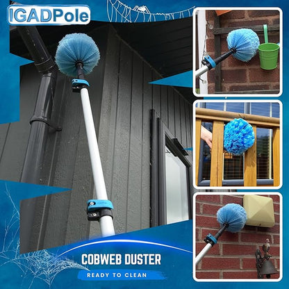 IGADPole 28 FT Water-Fed Washing Kit with Soap-Dispenser, Brush, 10″ Squeegee & Cobweb Duster for Windows, Gutters, Solar Panels & Exterior Walls