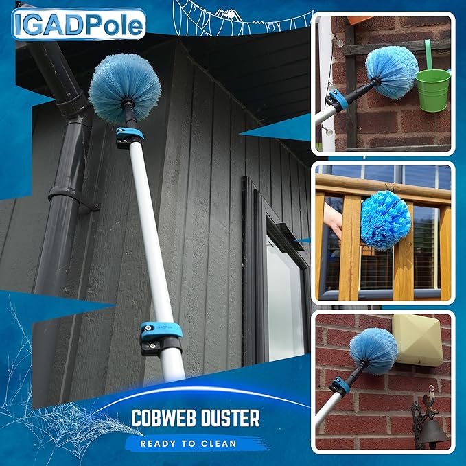 IGADPole 24 FT Water-Fed Washing Kit with Soap-Dispenser, Brush, 10″ Squeegee & Cobweb Duster for Windows, Gutters, Solar Panels & Exterior Walls