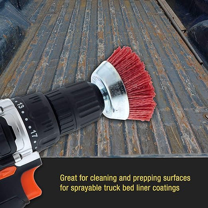 Dura-Gold 2.5" Abrasive Filament Nylon Bristle Cup Brush - 1/4" Hex Drill Shank Arbor, Coarse Grit Angle Grinder Brush for Truck Bed Liner Surface Prep, Sanding, Scuffing, Rust & Paint Removal