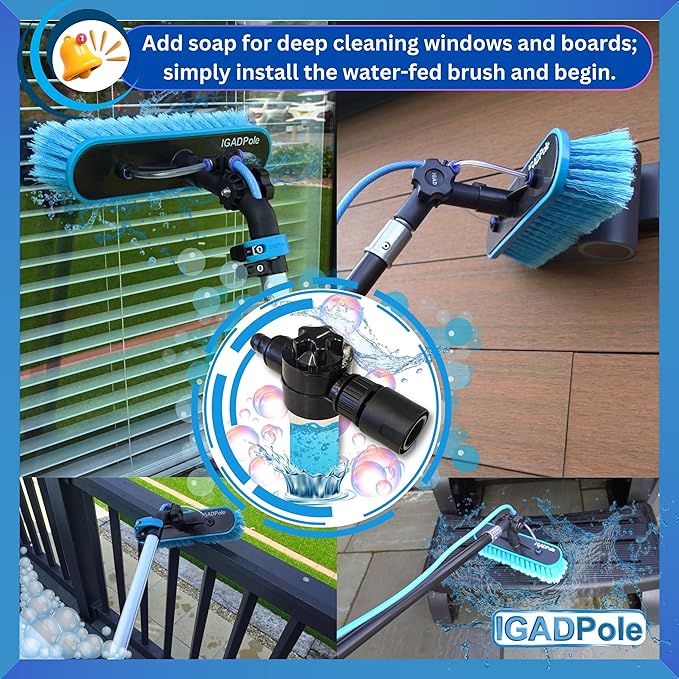 IGADPole 24 FT Washing Kit: Water-fed Brush with Soap Dispenser, Cobweb Dusters, with 6-Stage Telescoping Pole 5-24ft Pole/Window and Dusting Cleaning Kit
