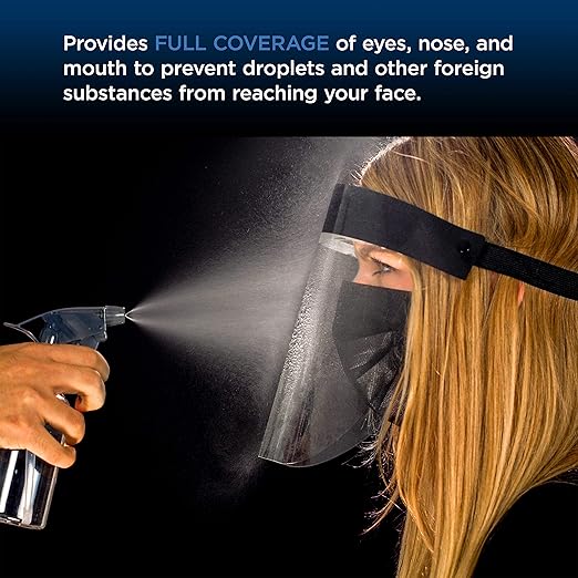 Salon World Safety 160 Black Face Shields (40 Packs of 4) - Ultra Clear Protective Full Face Shields to Protect Eyes, Nose and Mouth - Anti-Fog PET Plastic, Elastic Headband - Sanitary Droplet Guard