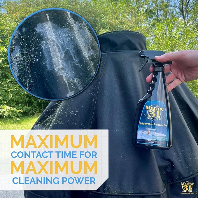 Marine 31 Mildew Stain Remover Gel Cleaner Kit | Removes Stains from Boats, Homes, Patios, Bathrooms, & Showers | Includes Interior Scrub Brush & Microfiber Towels | M31-375KITGEL-1 | 20oz