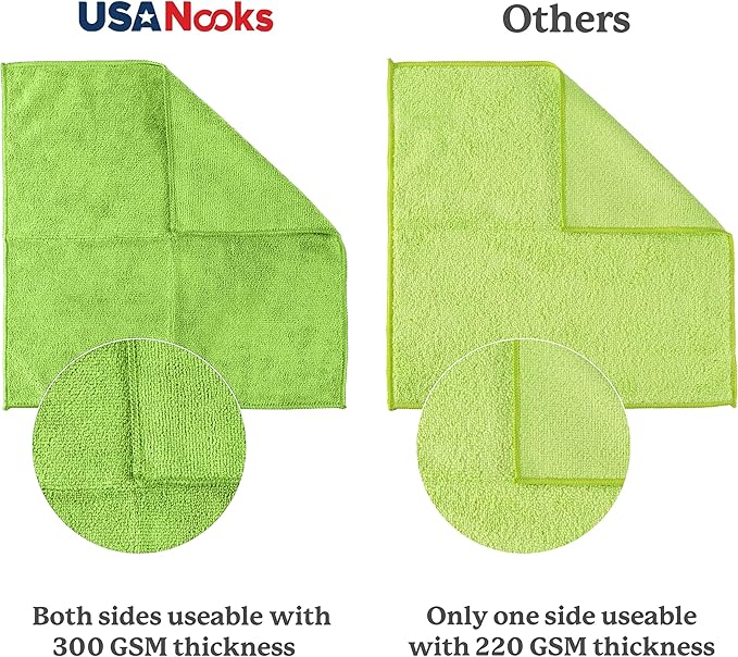 USANOOKS Microfiber Cleaning Cloth Light Green - 100 Pcs 12.5"x12.5" - High Performance - 1200 Washes, Ultra Absorbent Towels Weave Grime & Liquid for Streak-Free Mirror Shine - Car Washing Cloth