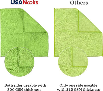 USANOOKS Microfiber Cleaning Cloth Light Green - 12 Pcs 12.5"x12.5" - High Performance - 1200 Washes, Ultra Absorbent Towels Weave Grime & Liquid for Streak-Free Mirror Shine - Car Washing Cloth