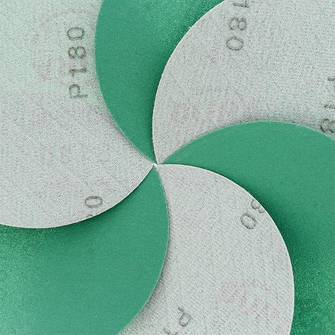 Dura-Gold Premium 5" Green Film Sanding Discs - 180 Grit (Box of 50) - Hook & Loop Backing Sandpaper Discs for DA Sanders, Finishing Medium Fine Cut Abrasive - Sand Automotive Paint, Woodworking Wood