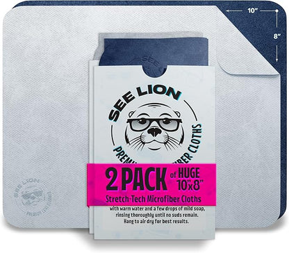 cellhelmet See Lion Swipes | Microfiber Lens Cleaning Cloths – Ultrasoft, Reusable Wipes for Glasses, Screens, and Lenses (Light Blue/Navy, 2-Pack)