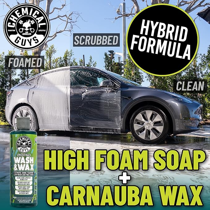 Chemical Guys Sudpreme Wash & Wax Car Wash Soap (2 x 16 Fl Oz) – High-Foam Auto Shampoo with Gloss Boosting Wax for Clean, Shiny Finish