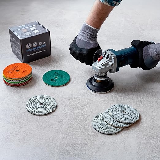 4 Inch Diamond Tile Polishing Pads for Grinder Polisher, 15 PCS Wet Dry Concrete Polishing Pads Kit including 5/8-11 Rubber Backer Pad and 30-3000 Grit Polishing Pad for Marble, Granite Polishing (15)