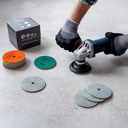 4 Inch Diamond Tile Polishing Pads for Grinder Polisher, 15 PCS Wet Dry Concrete Polishing Pads Kit including 5/8-11 Rubber Backer Pad and 30-3000 Grit Polishing Pad for Marble, Granite Polishing (15)
