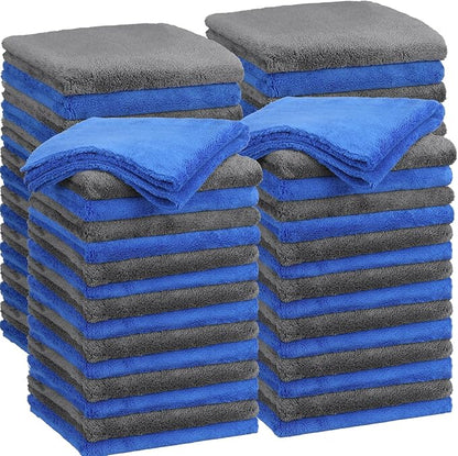 Shimeyao 30 Pcs 16 x 16 Inch Edgeless Microfiber Plush Towels for Cars Detailing Drying Wash Polishing Absorbent Cleaning Cloths, 500 GSM(Blue, Gray, 30 Pcs)