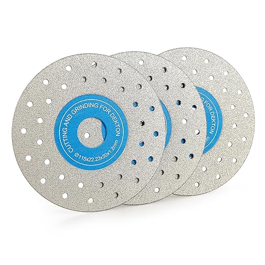 LOZLIN 3PCS 115MM Vacuum Brazed Ultra-Thin Multi-Pore Flat Abrasive Sheet Disc for Porcelain Glass Ceramic Tile Granite Marble Diamond Saw Blade (Blue and White, Porous, 3)