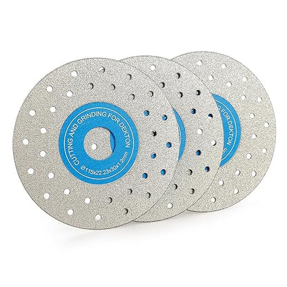 LOZLIN 3PCS 115MM Vacuum Brazed Ultra-Thin Multi-Pore Flat Abrasive Sheet Disc for Porcelain Glass Ceramic Tile Granite Marble Diamond Saw Blade (Blue and White, Porous, 3)