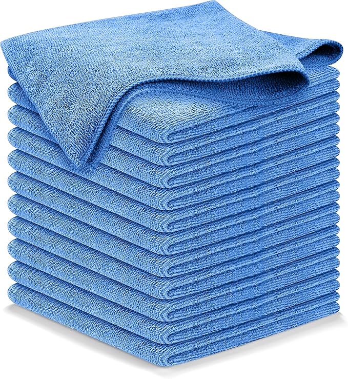 USANOOKS Microfiber Cleaning Cloth - 12Pcs 12.5x12.5 inch High Performance - 1200 Washes, Ultra Absorbent Weave Trap Grime & Liquid for Streak-Free Mirror Shine & Lint Free Cloth - Light Blue
