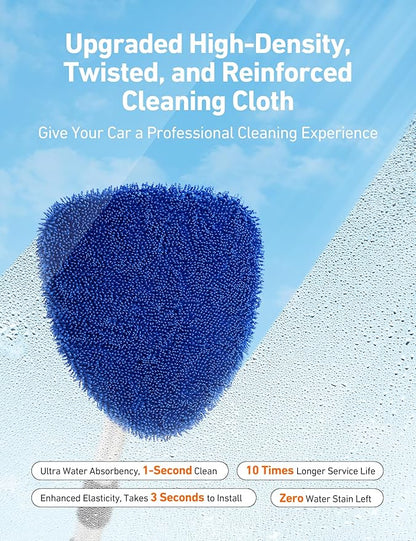 AstroAI Windshield Cleaner Tool, Car Interior Detailing Cleaning Kit with Extendable Handle and 4 Upgraded High-Density Reusable Microfiber Pads, Auto Glass Wiper Brush Kit for Cars, Blue, 15.9in-21in