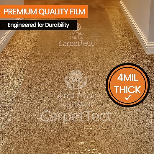 Gutster CarpetTect Floor Protection 24" x 200' | Heavy-Duty 4Mil Carpet Protection Film with Strong Adhesive | Plastic Carpet Protector & Surface Shield for Construction, Pets & Hardwood Floors