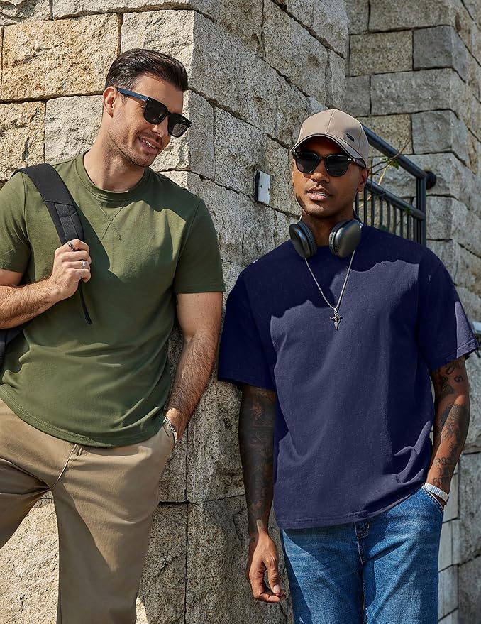 COOFANDY Men's Cotton T-Shirts Oversized Shirt Short Sleeves Streetwear Loose Fit Summer Tee Tops Washed Basic Unisex Shirts