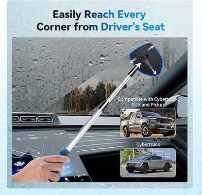 XINDELL Windshield Cleaner Tool, Car Interior Glass Cleaning Kit with 360° Rotating Head and Extendable Handle, Reusable Microfiber Pads, Auto Detailing Windshield Cleaning Tool for Cars Trucks - Blue